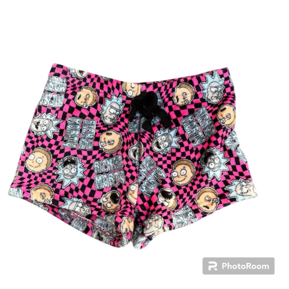 Rick & Morty Pink Checkerboard Plush Pajama Shorts Size M NEW